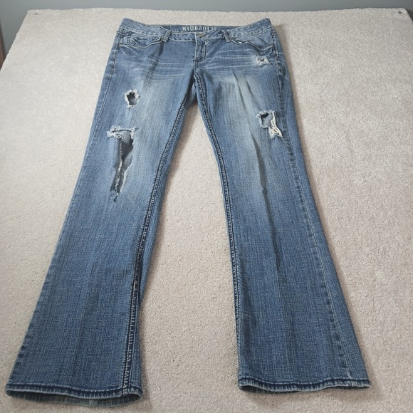 Hydraulic Denim - Hydraulic Lola Curvy Almost Bootcut Jeans Women 17/18 Blue Denim Distressed